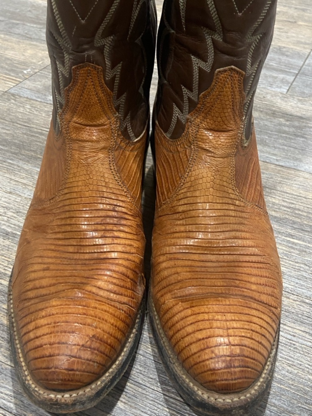 VTG Tony Lama Exotic Lizard Cowboy Brown Boots Size 8B Style 8006 Western Rodeo - Picture 6 of 13
